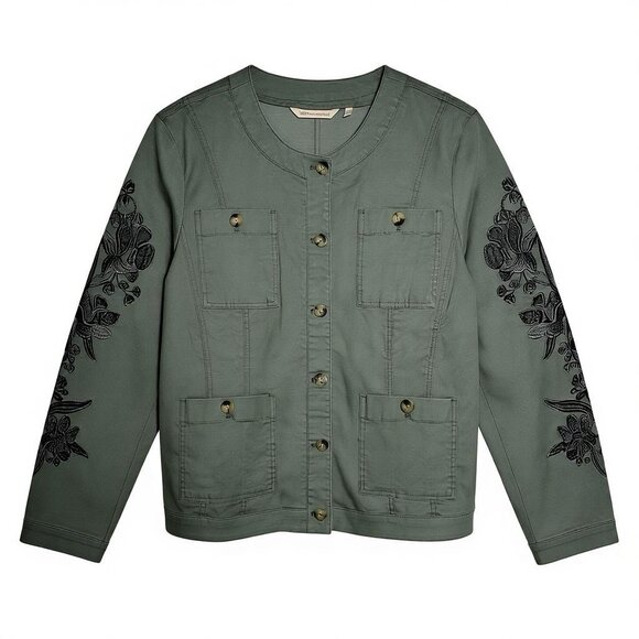 Soft Surroundings Jackets & Blazers - Soft Surroundings Womens Medium Green Embroidered Button Utility Jacket Pocket